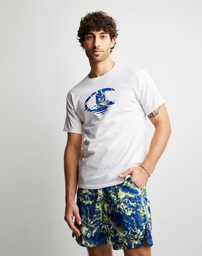 Champion Mens T-Shirt NZ - Classic Graphic Chasing Waves White ( 9870-JRGTD )